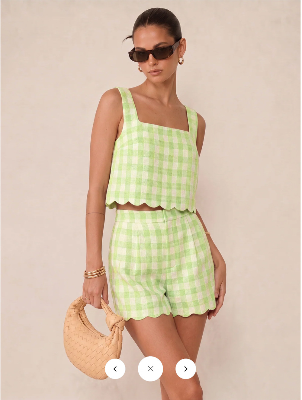 NWT Commense Gingham Scallop Hem Crop Top & Shorts Set Sz M